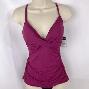 Ralph Lauren Beach Club Solids Underwire Tummy Control Tankini Top 12 NWT Plum
